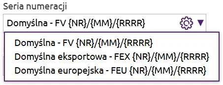 Wybór serii numeracji: domyślna, eksportowa (FEX) i europejska (FEU)