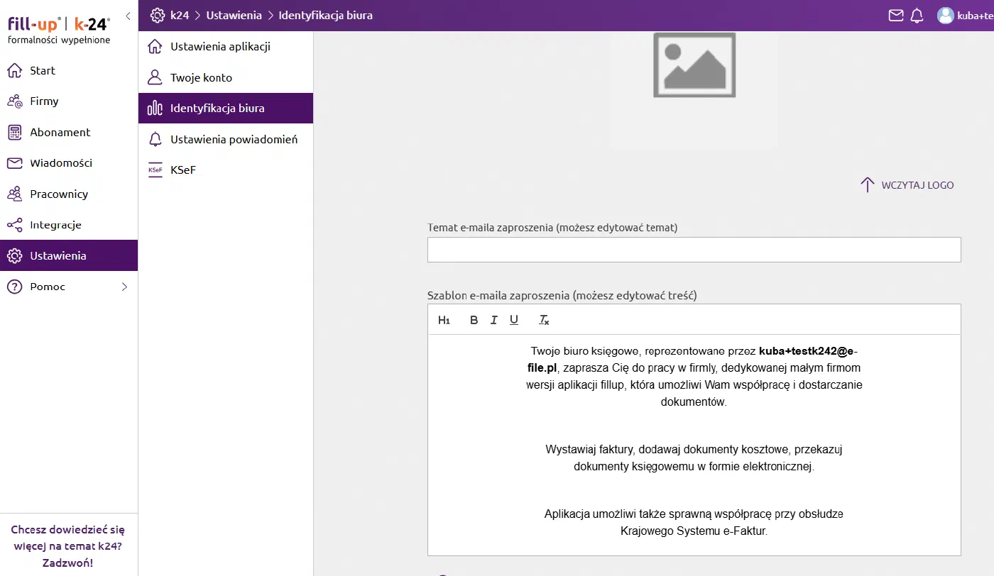 Ustawienia identyfikacji biura — widok po zmianie