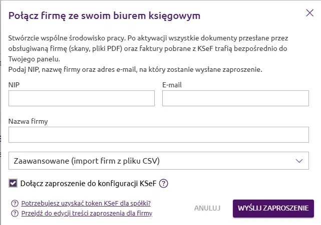 Okno “Zaproś” — widok po zmianie