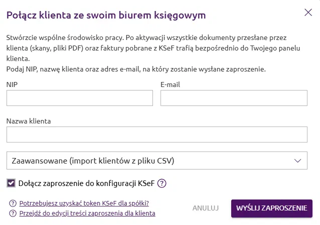 Okno “Zaproś” — widok przed zmianą