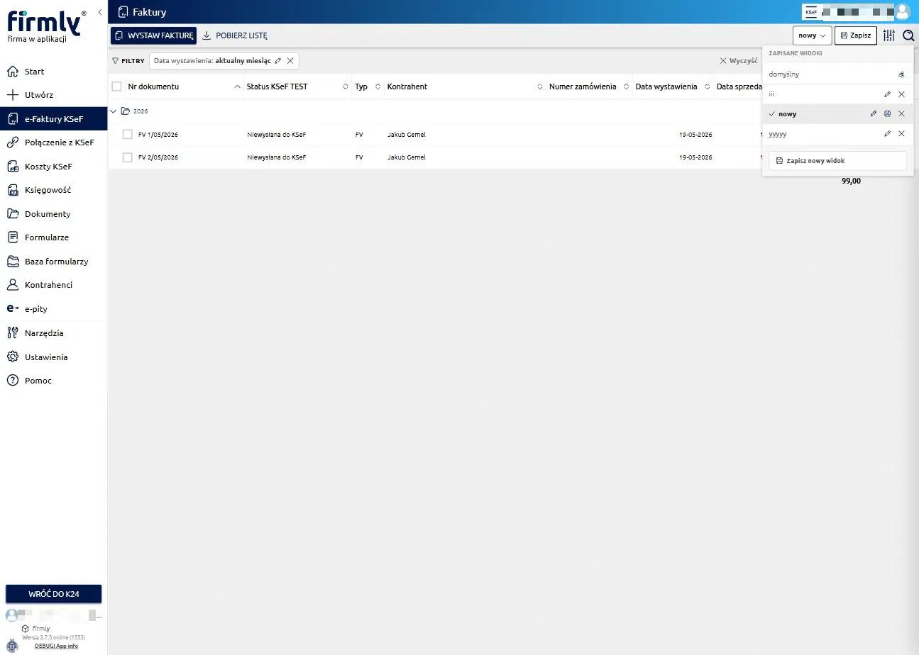 Nowa wersja — dropdown z listą zapisanych widoków