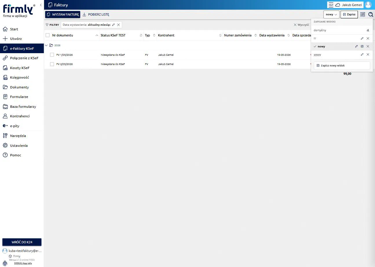 Nowa wersja — dropdown z listą zapisanych widoków