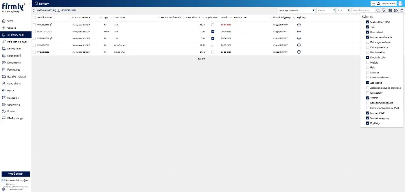 dev2 — oddzielny panel Kolumny